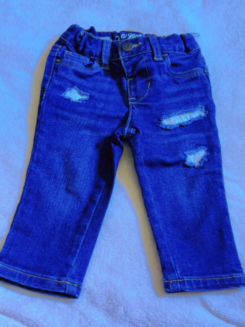 Girls Dark Blue Distressed Stretch Denim One-Piece Jeans